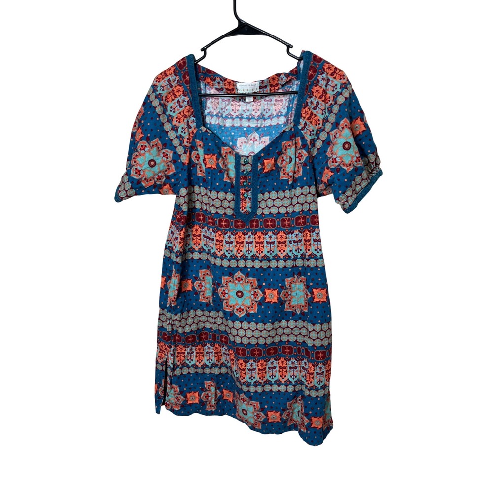 Kimchi Blue Women's Dress Size M‎ Blue Orange Floral Print Short Sleeve